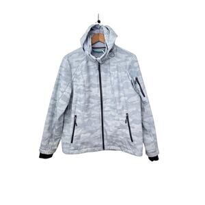 Free Country Women XL Hood  Softshell Jacket – Light Blue Camo – Zip Up Fleece